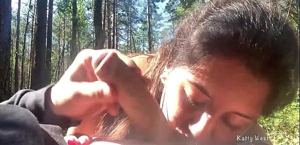  Young whore sucked a stranger in the woods in public
